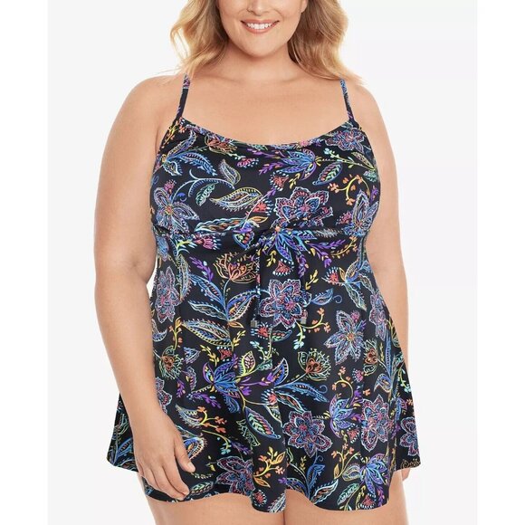 Swim Solutions Empire Waist Plus Size Swimdress Swimsuit One-Piece 22W 22 W NEW - Picture 1 of 2